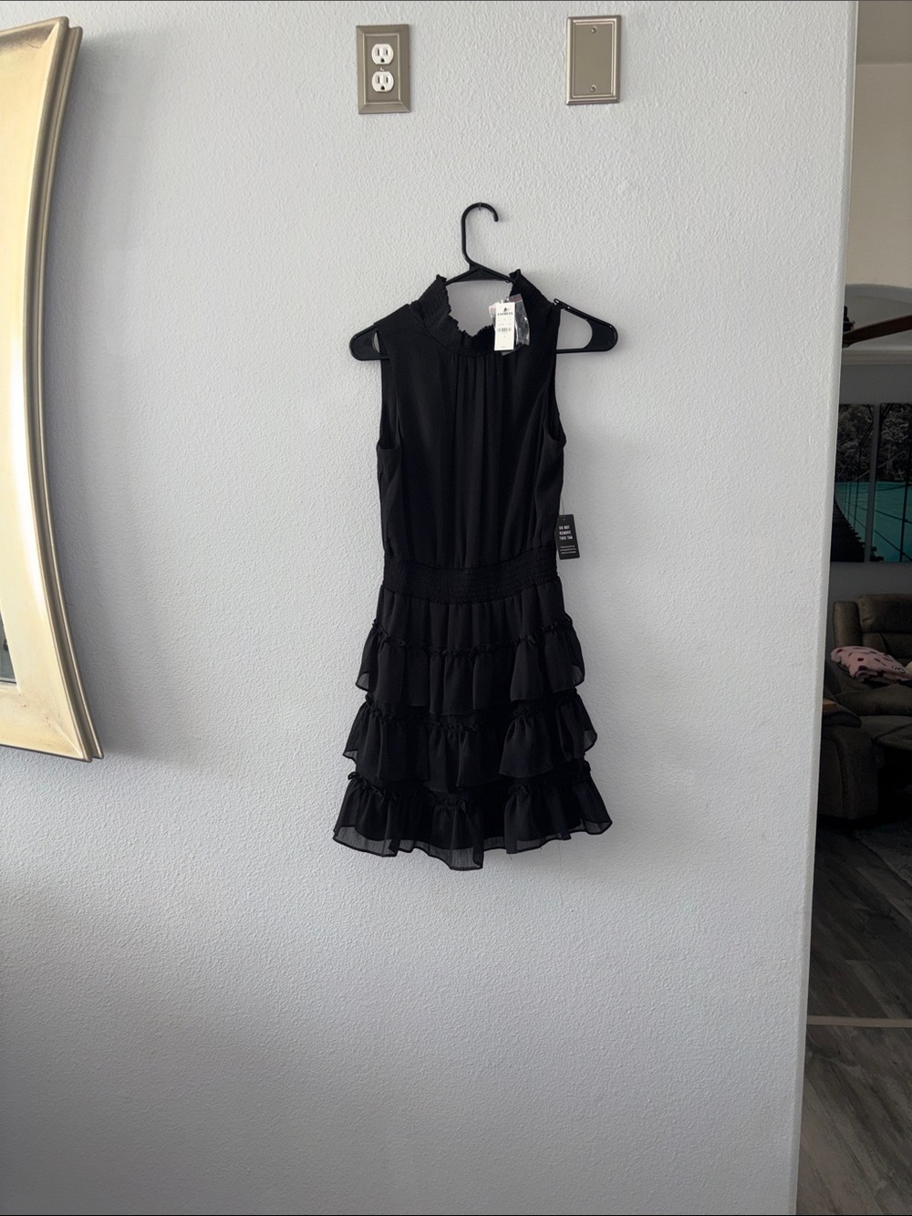 Express Black Ruffled High-Neck Dress